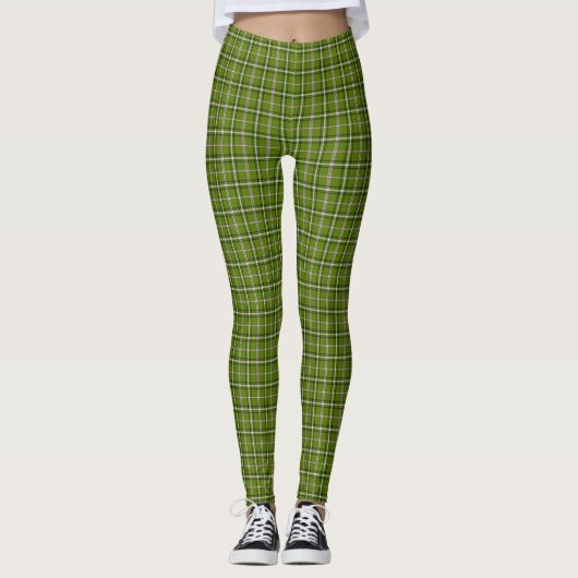 Avocado Green Plaid Windowpane Pattern Retro Leggings (Vorderseite)