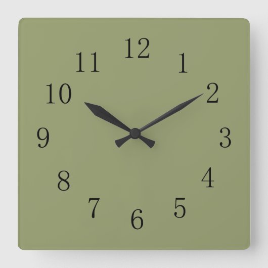 Avocado Green Square Wall Clock Quadratische Wanduhr (Vorderseite)