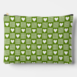 Avocado-Grün-Gingham-Herz-Patch-Karo Zubehörtasche