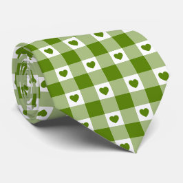 Avocado Grün Herz Kariert Gingham Retro Krawatte