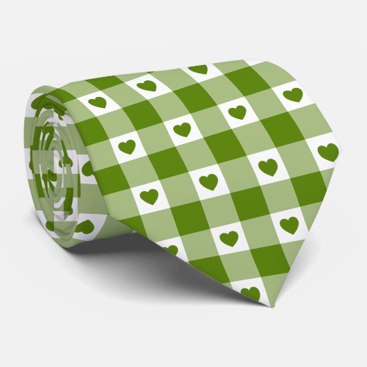 Avocado Grün Herz Kariert Gingham Retro Krawatte (Gerollt)