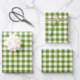 Avocado-Grün Kariert Gingham Retro-Farbe Geschenkpapier Set