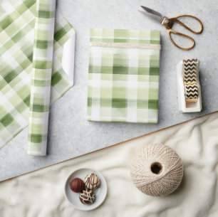 Avocado-Grün Karierte Streifen Geschenkpapier