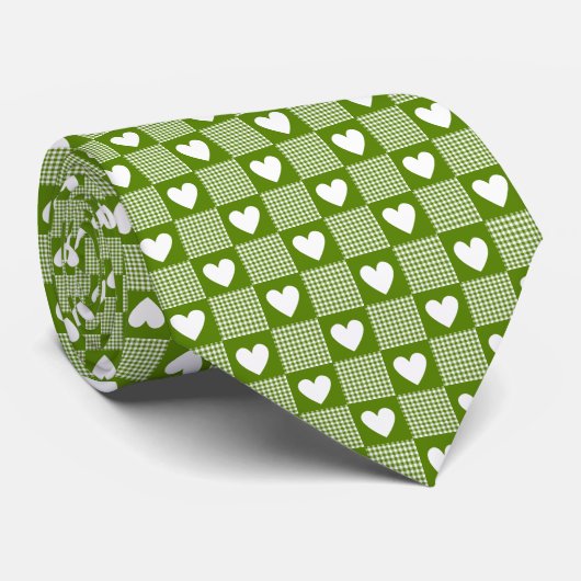 Avocado-Grün kariertes Herz-Patchwork-Krawatte Krawatte (Gerollt)