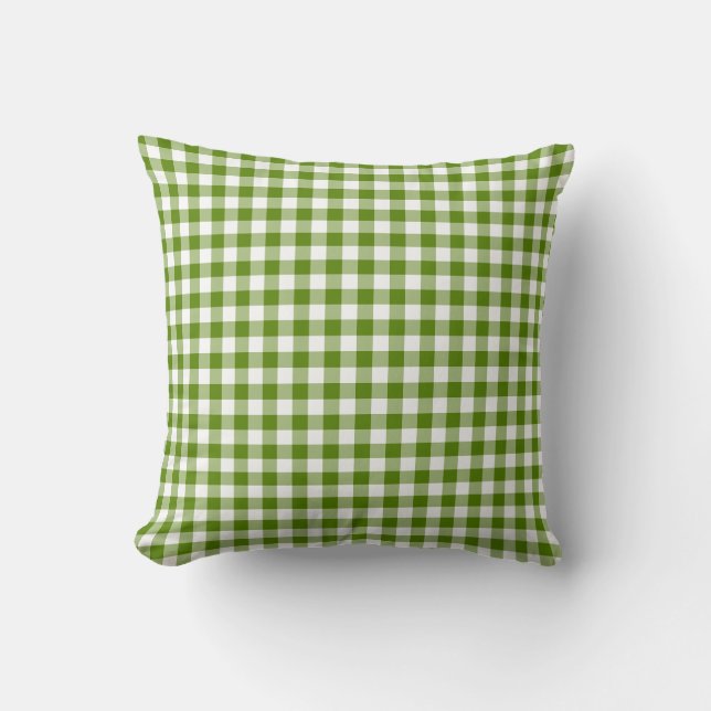 Avocado-Grün Karo Gingham Retro-Farbe Kissen (Vorderseite)