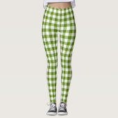 Avocado-Grün Karo Gingham Retro-Farbe Leggings (Vorderseite)