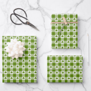 Avocado-Grün Karo Kleeblatt Retro-Farbe Geschenkpapier Set