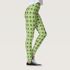Avocado-Grün Karo Shamrock Kleeblatt Retro-Farbe Leggings