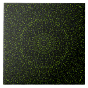Avocado Grün Mandala mit geometrischer Symmetrie Fliese