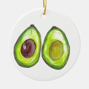 Avocado grüne Frucht Wasserfarbe vegan Vegeterie Keramik Ornament