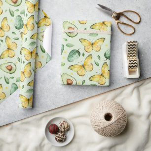 Avocado-Grüne-Schmetterlinge-Geburtstag Geschenkpapier