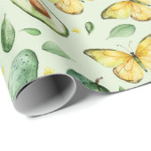 Avocado-Grüne-Schmetterlinge-Geburtstag Geschenkpapier (Rolleneckpunkt)