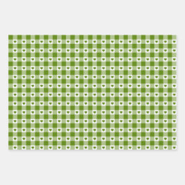 Avocado-Grünes Herz Karo Gingham Retro-Farbe Geschenkpapier Set