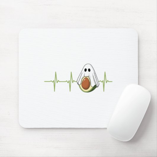 Avocado Heartbeat Halloween Ghost Boocado Veganes Mousepad (Mit Mouse)