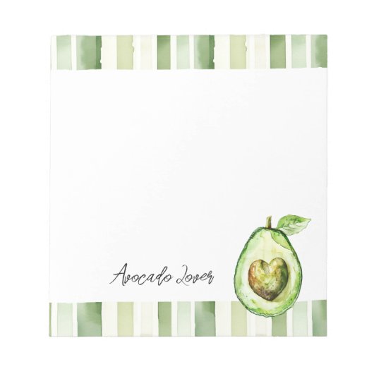 Avocado-Herz grüne Streifen Notizblock (Vorderseite)