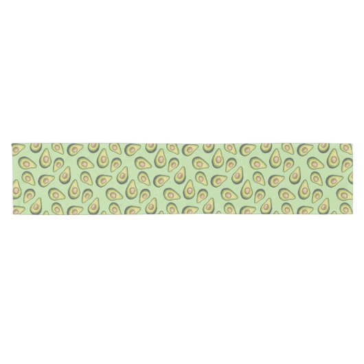 Avocado Illustriertes Muster Green Monogram Kurzer Tischläufer (Horizontal)