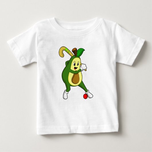 Avocado im Hockey mit Hockeyschläger Baby T-shirt (Vorderseite)