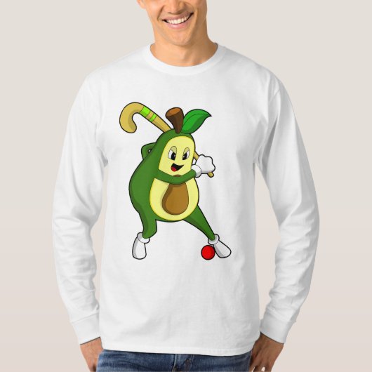 Avocado im Hockey mit Hockeyschläger T-Shirt (Vorderseite)