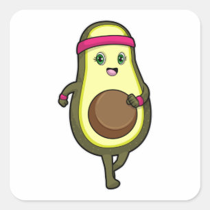 Avocado im Joggen mit Headband Quadratischer Aufkleber