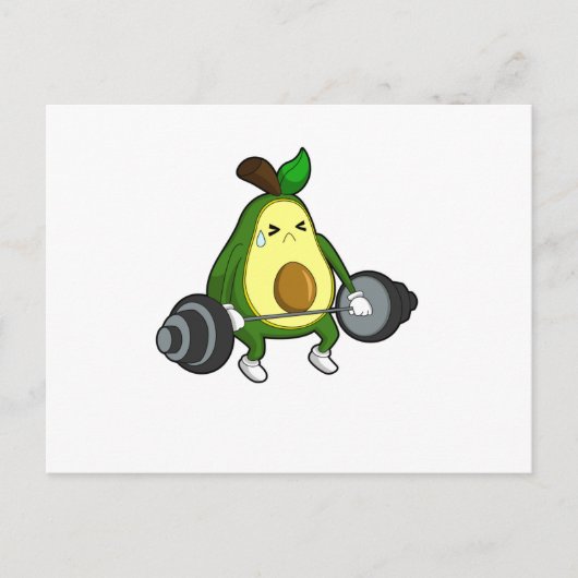 Avocado in Fitness mit Barbell Postkarte (Vorderseite)