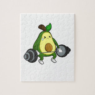 Avocado in Fitness mit Barbell Puzzle