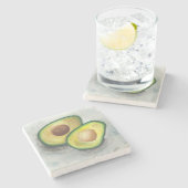 Avocado in Watercolor Steinuntersetzer (Seitenansicht)