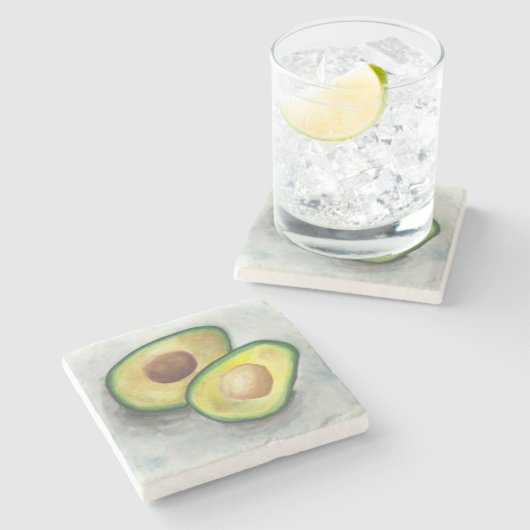 Avocado in Watercolor Steinuntersetzer (Seitenansicht)