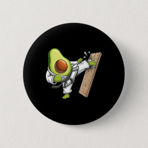 Avocado Karate Master Breaking Wood Board Button