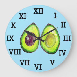 Avocado Küche Gemüse gesunde Wasserfarben Lebensmi Große Wanduhr