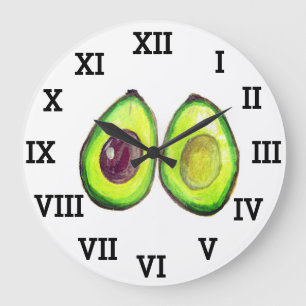 Avocado Küche Gemüse gesunde Wasserfarben Lebensmi Große Wanduhr