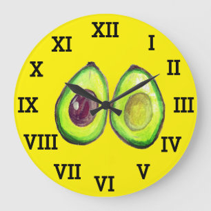Avocado-Küchen-Gemüse-Gesundes-Wasserfarbe-Essen Große Wanduhr