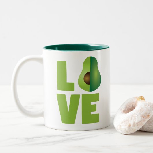 Avocado-Liebe-Nahrungsmittelveganes vegetarisches Zweifarbige Tasse (Mit Donut)