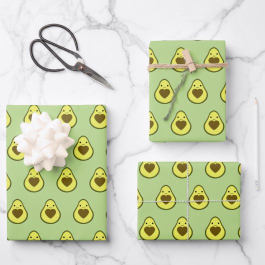 Avocado Liebe Niedlich Avocado mit Herzstück Pit Geschenkpapier Set (Vorderseite)