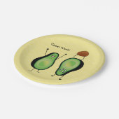 Avocado lustige zujubelnde grüne Grube Handstand Pappteller (Schrägansicht)