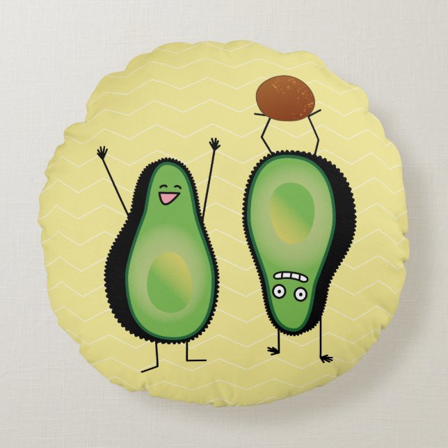 Avocado lustige zujubelnde grüne Grube Handstand Rundes Kissen (Vorderseite)