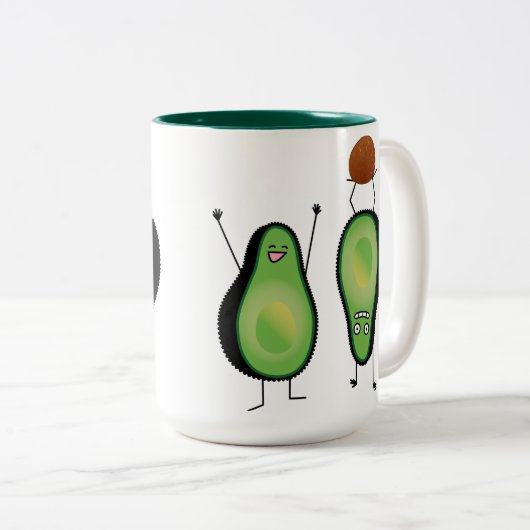 Avocado lustige zujubelnde grüne Grube Handstand Zweifarbige Tasse (VorderseiteRechts)