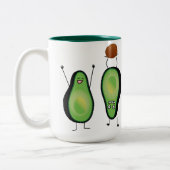 Avocado lustige zujubelnde grüne Grube Handstand Zweifarbige Tasse (Links)
