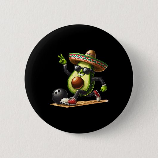 Avocado mit Bowling-Kompetenzen Cinco De Mayo Funn Button (Vorderseite)