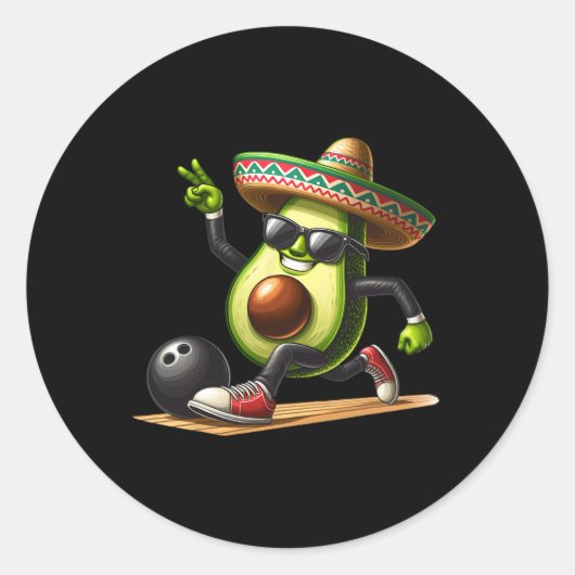 Avocado mit Bowling-Kompetenzen Cinco De Mayo Funn Runder Aufkleber (Vorderseite)