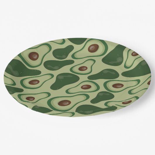 Avocado-Muster Pappteller (Schrägansicht)