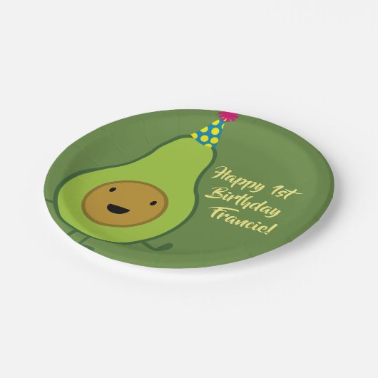 Avocado Niedlich 1. Geburtstag Teller (Schrägansicht)