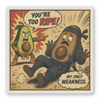 Avocado Ninja "Zu reif" — Lustiger Retro-Comic Aufkleber