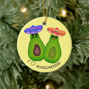 Avocado-Paar mit Sombreros Keramik Ornament