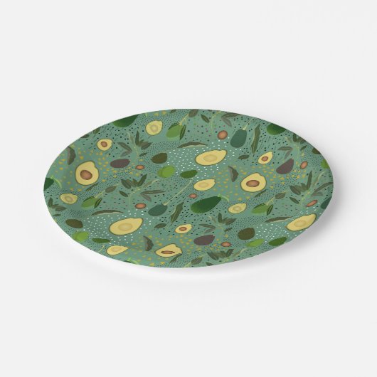 Avocado Party Pattern Pappteller (Schrägansicht)