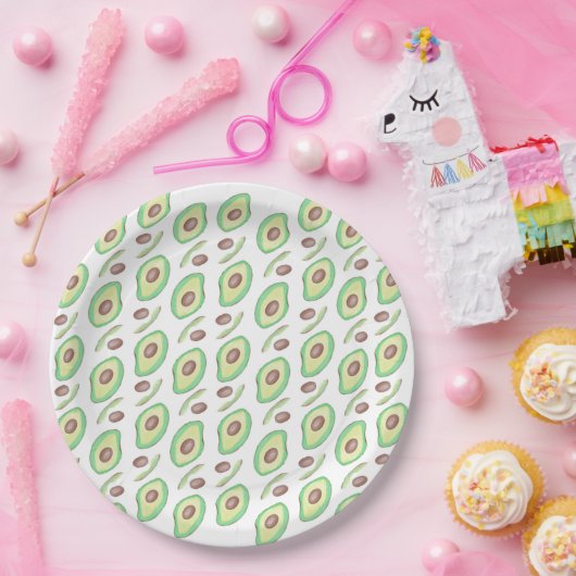 Avocado Pits Slices Fruit Hand Drawn Muster Pappteller (Party)