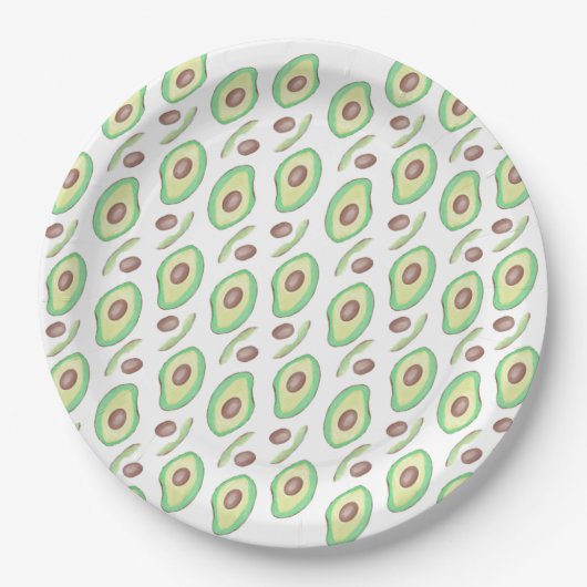 Avocado Pits Slices Fruit Hand Drawn Muster Pappteller (Vorderseite)