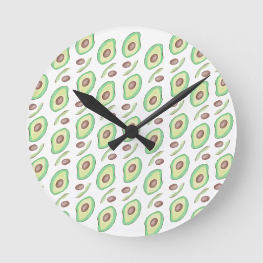 Avocado Pits Slices Fruit Hand Drawn Muster Runde Wanduhr (Vorderseite)