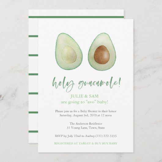 Avocado Punny Funny Couples Kinderdusche Einladung (Vorne/Hinten)