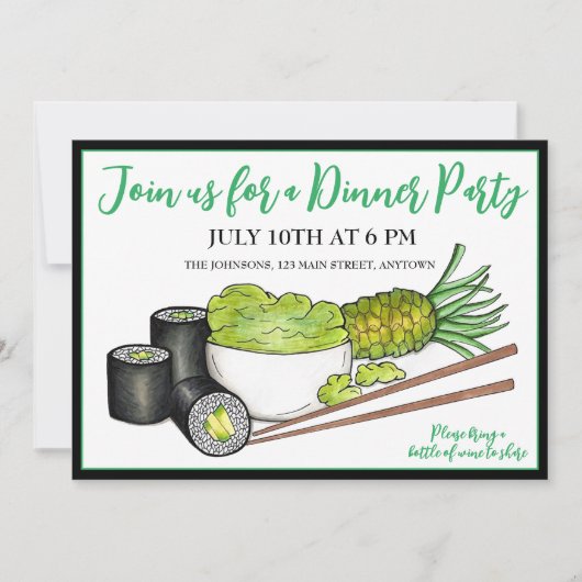 Avocado Rolls Wasabi Sushi Japanisches Essen Abend Einladung (Vorderseite)