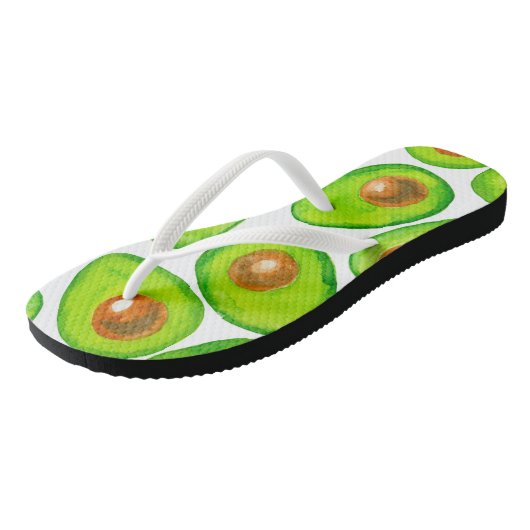 Avocado schneidet Aquarellfarben Badesandalen (Schrägansicht)